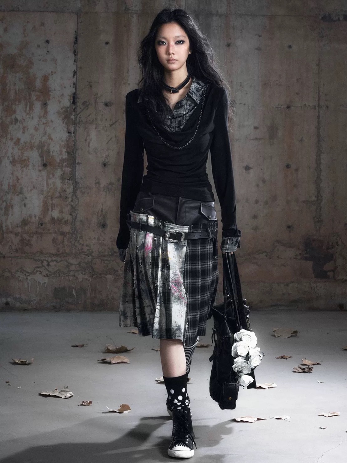 CEST NOUS （セヌー）ミニスカート 中国ブランド ベルト付き y2k Cest Nous】Plaid Pleated Skirt / 【セヌー】レイヤードデザイン