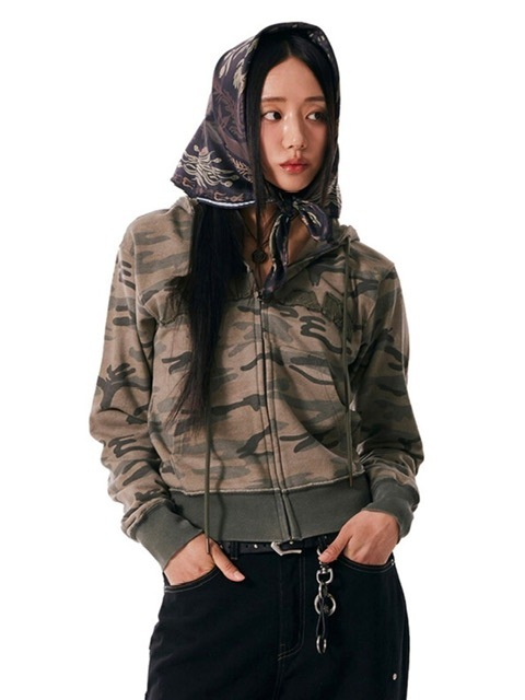 【AAKAM】Contrast Logo Zip-up Hoodie / 【アーカム】コントラストロゴジップアップ長袖パーカー