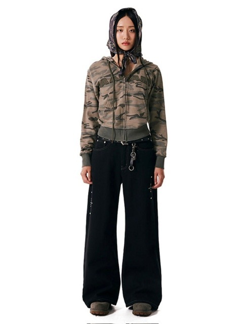 【AAKAM】Contrast Logo Zip-up Hoodie / 【アーカム】コントラストロゴジップアップ長袖パーカー