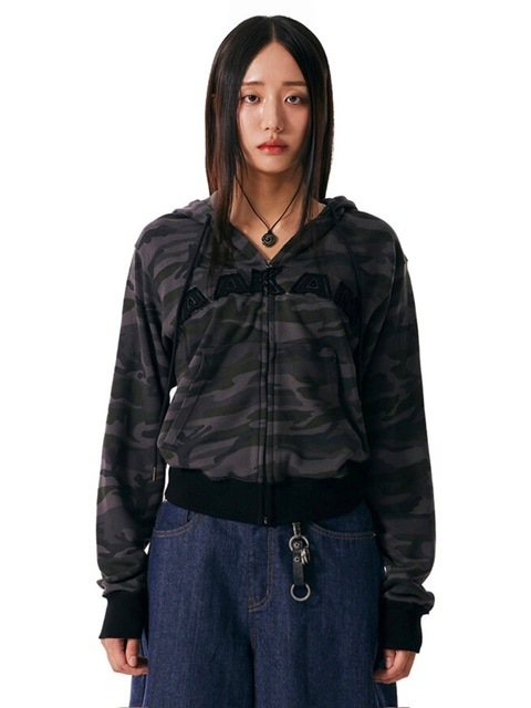 【AAKAM】Contrast Logo Zip-up Hoodie / 【アーカム】コントラストロゴジップアップ長袖パーカー