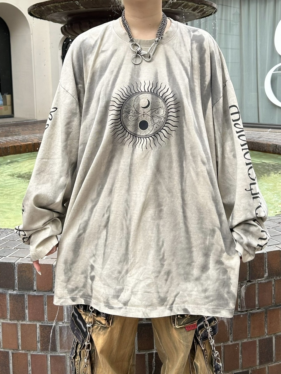 トップス XU garment washing print long sleeve tee 受注制【Never mind the XU】garment washing print long sleeve