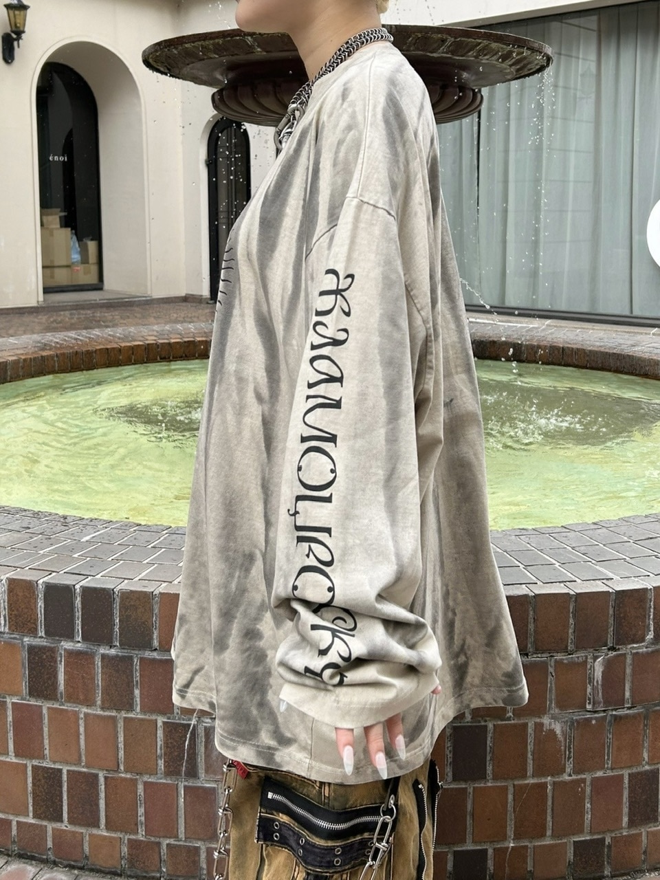 トップス XU garment washing print long sleeve tee 受注制【Never mind the XU】garment washing print long sleeve