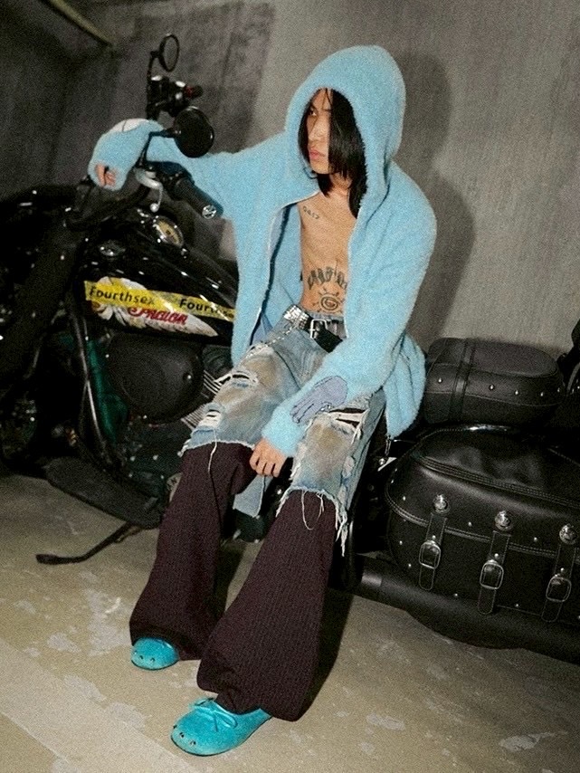 Fourth3ex】Mud-Dyed Patchwork Distressed Pants / 【フォース