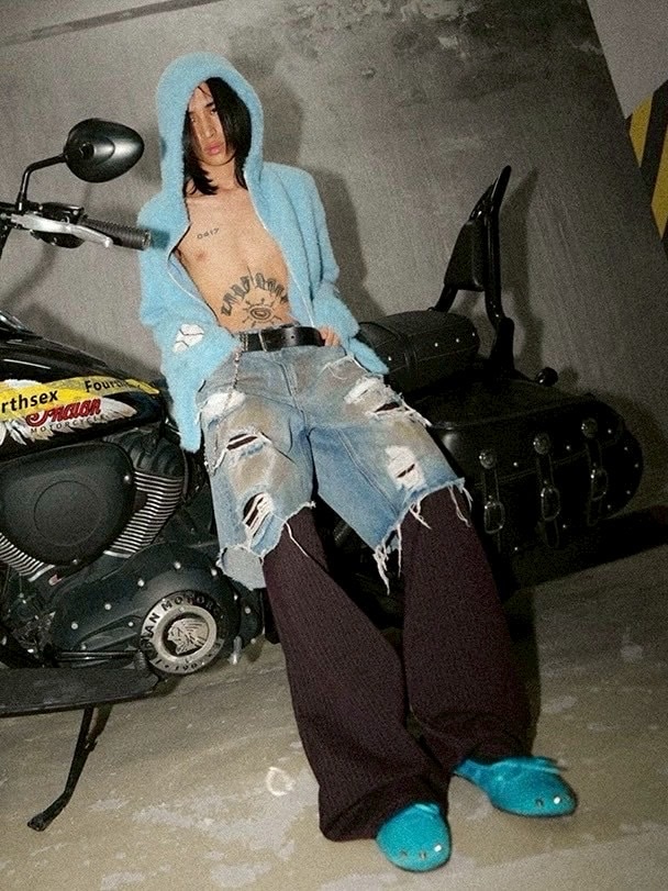 Fourth3ex】Mud-Dyed Patchwork Distressed Pants / 【フォース