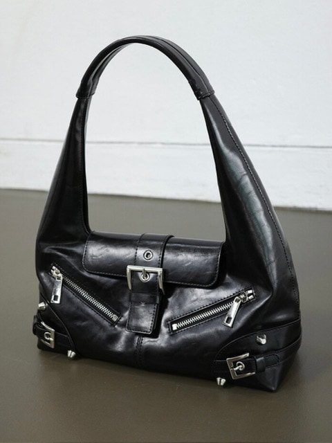 ショルダーバッグ・ポシェット NOT KNOWING Small Moto Hobo Bag LEATHER Designer fashion, Seoul-fully created | W Concept
