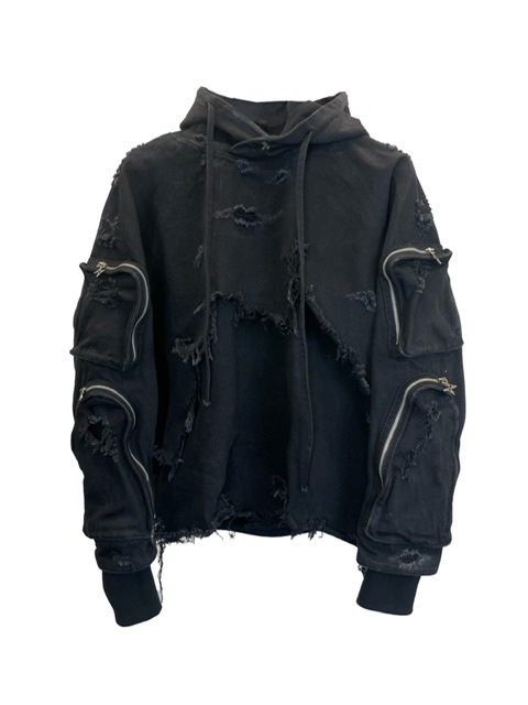 BLUER/BLR】DAMAGED WORK DENIM HOOD JACET BLUER/BLR】DAMAGED WORK DENIM HOOD JACET