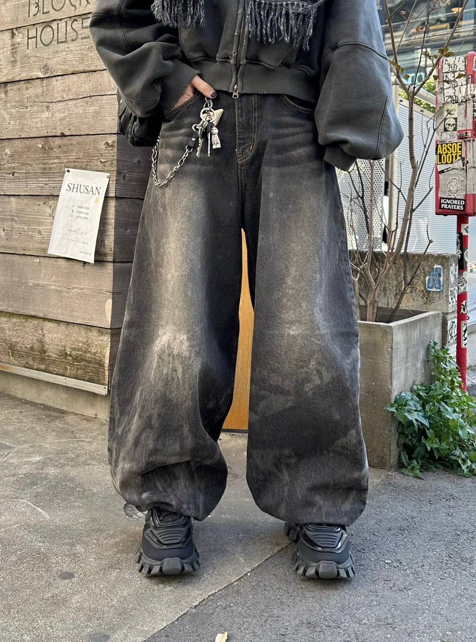 大阪店WEB限定受注制【Chikashitsu +】dirty wash balloon denim pants