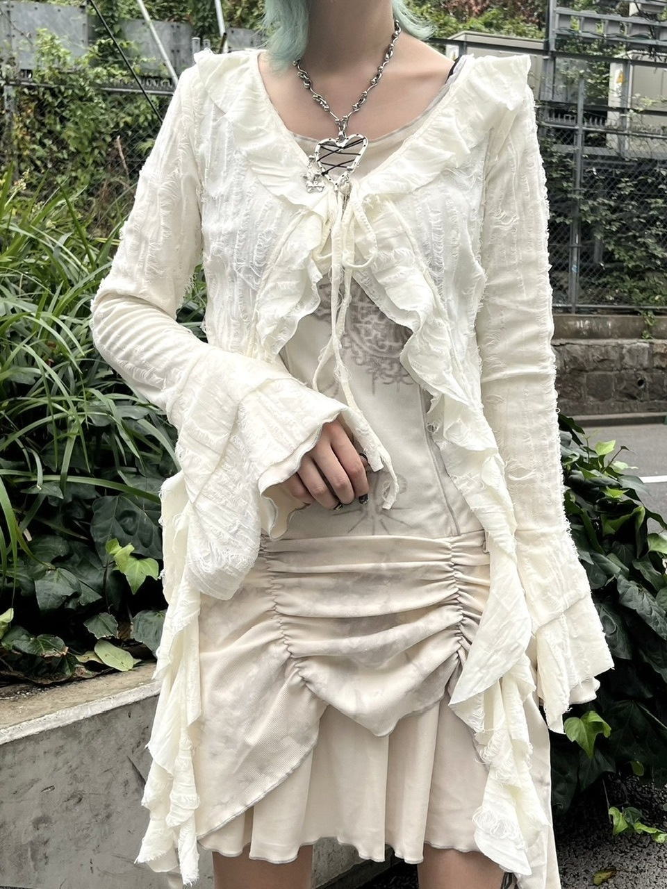受注制【XU DOG】damage frill cardigan (2color)