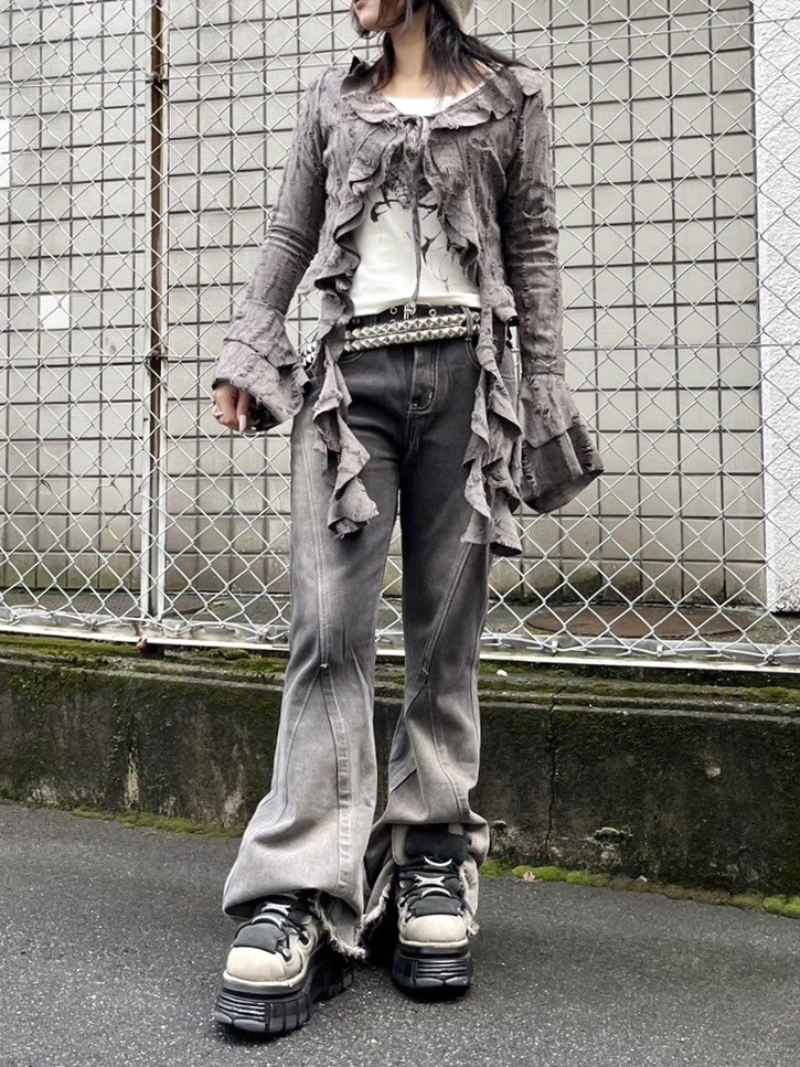 受注制【XU DOG】damage frill cardigan (2color)