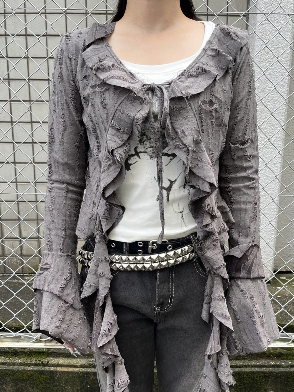 受注制【XU DOG】damage frill cardigan (2color)