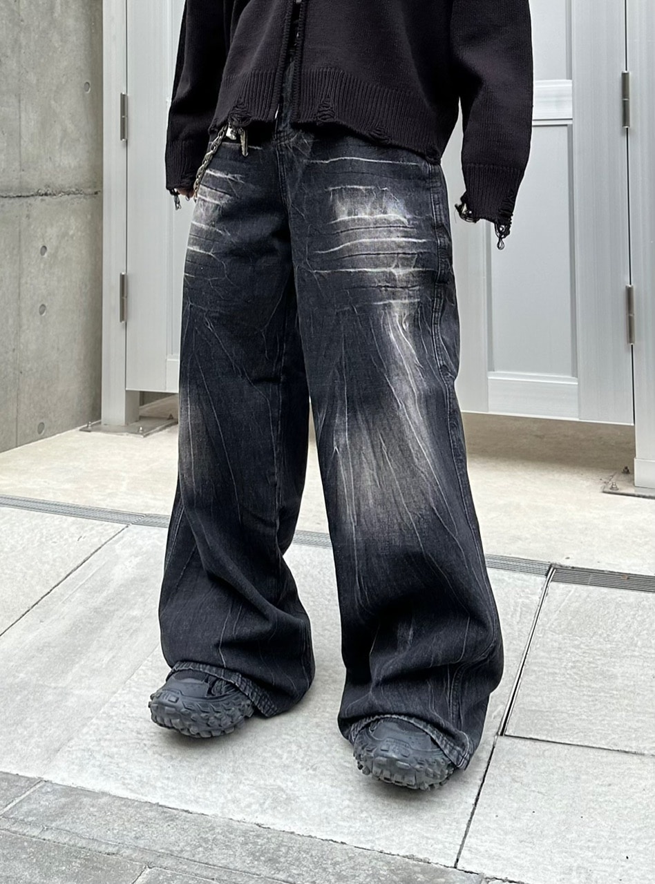 【新品タグ付き】CRACK WASHED BAGGY DENIM PANTS S LIDNM / Llife ONLINE STORE / CRACK WASHED BAGGY DENIM PANTS