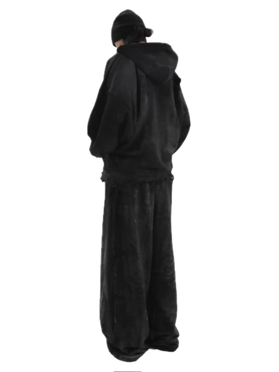 CONCEPT NOTHING】AB INFERNO DESTROYED BLACK ZIPPER HOODIE | OUR