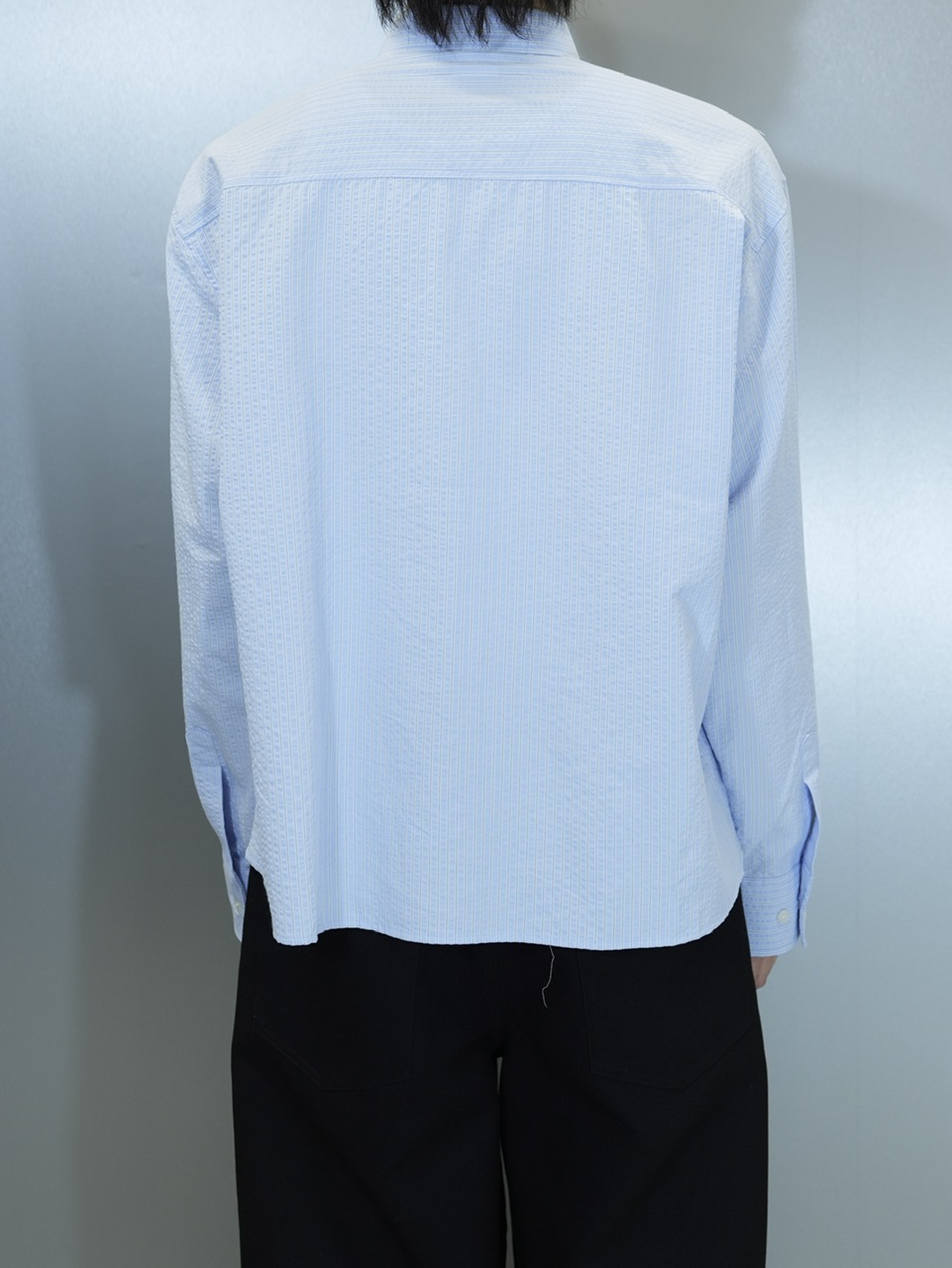 CS】CROPPED STRIPE BUTTON UP SHIRT (BLUE) | OUR BRAND