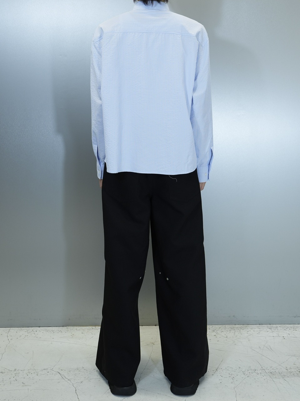 Chikashitsu + CS ストライプシャツ CS】CROPPED STRIPE BUTTON UP SHIRT (BLUE) | OUR BRAND