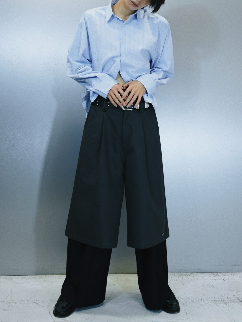 Chikashitsu + CS ストライプシャツ 大阪店WEB限定受注制【Chikashitsu +】cropped stripe shirts