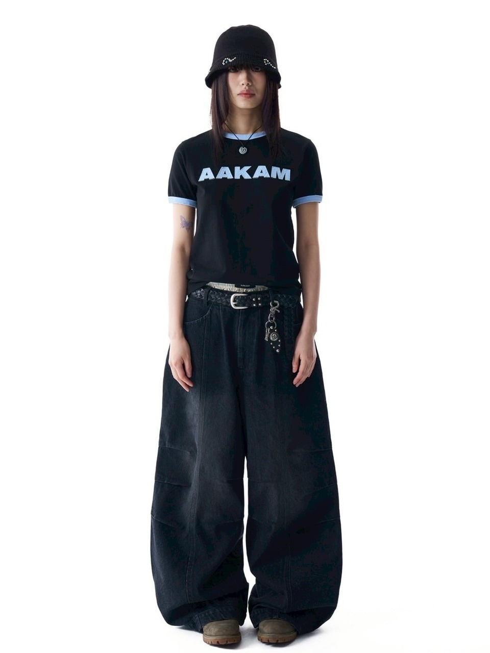 パンツ AAKAM Knee Pin-tuck Printed Denim Pants AAKAM】98 Printed Knee Pin-tuck Denim Pants | OUR BRAND