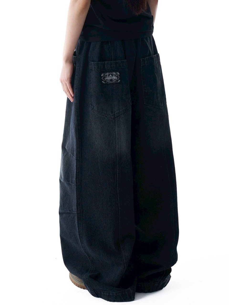 デニム・ジーパン AAKAM Knee Pin-tuck Contrast Cargo Pants 5SH058 Knee Pin-tuck Contrast Cargo Pants (Black) - AAKAM