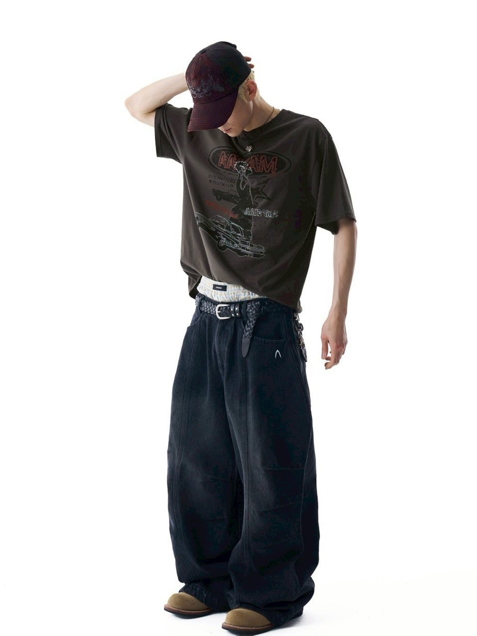 AAKAM Denim Pants (Black) 最終値下げ AAKAM】Knee Pin-tuck Washed Denim Pants | OUR BRAND,AAKAM