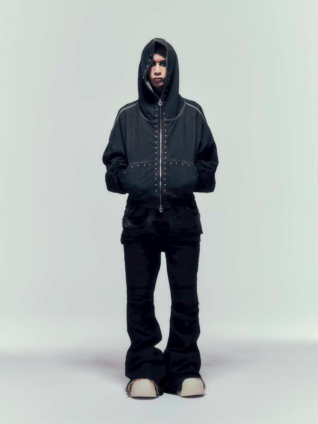 【DIG YOUR OWN GRAVE】COATING SLASH FLARE PANTS /【ディグユアオウングレイブ】コーティングダメージフレアパンツ