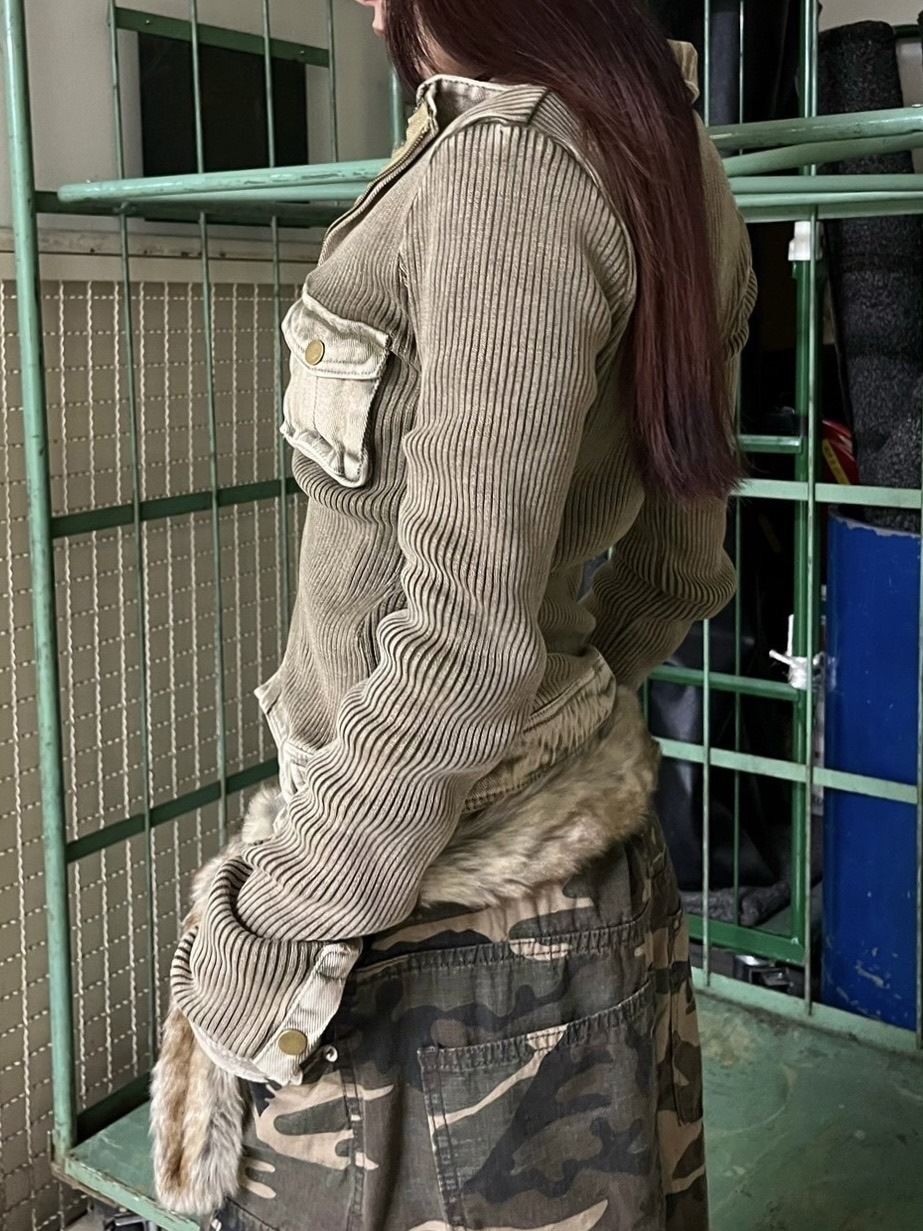 受注制【Never mind the XU】vintage pocket zip up jacket (2color)