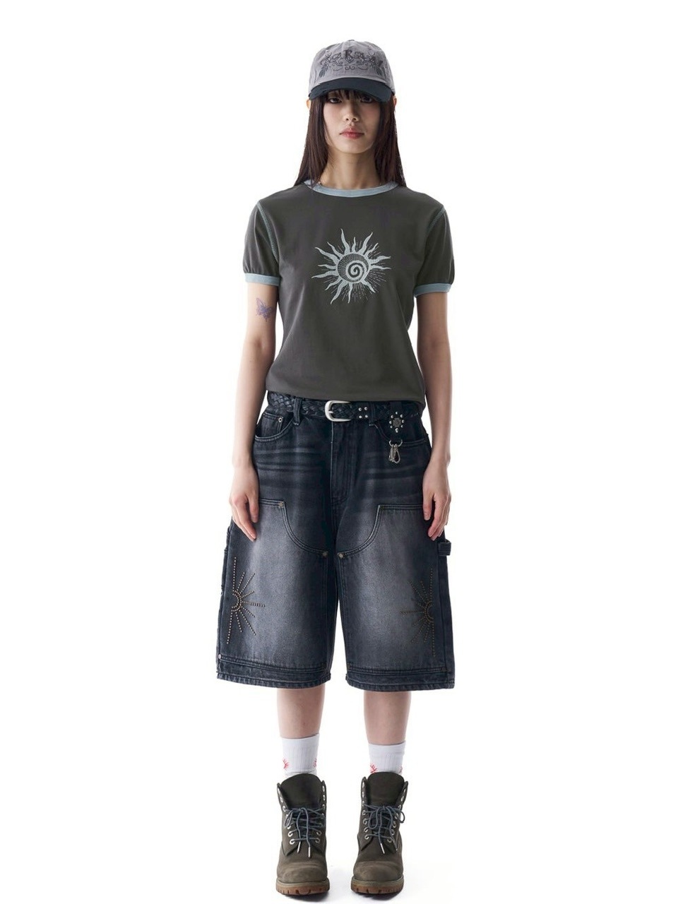 【AAKAM】Washed Double Knee Bermuda Denim Pants★男女兼用★ AAKAM】Washed Double Knee Bermuda Denim Pants | OUR BRAND