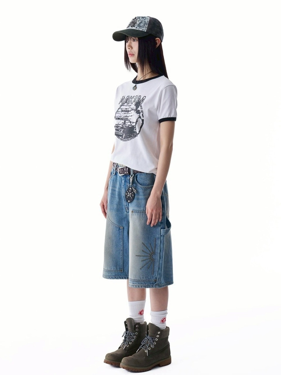 AAKAM】Washed Double Knee Bermuda Denim Pants | OUR BRAND