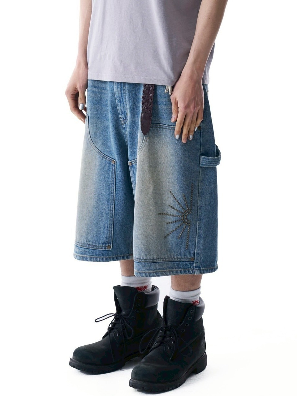AAKAM】Washed Double Knee Bermuda Denim Pants | OUR BRAND,AAKAM