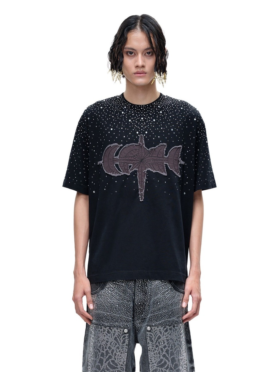 【The Boy Has No Patience】T-SHIRT The Boy Has No Patience】LUMINOUS DAWN RHINESTONE TEE / 【ザ
