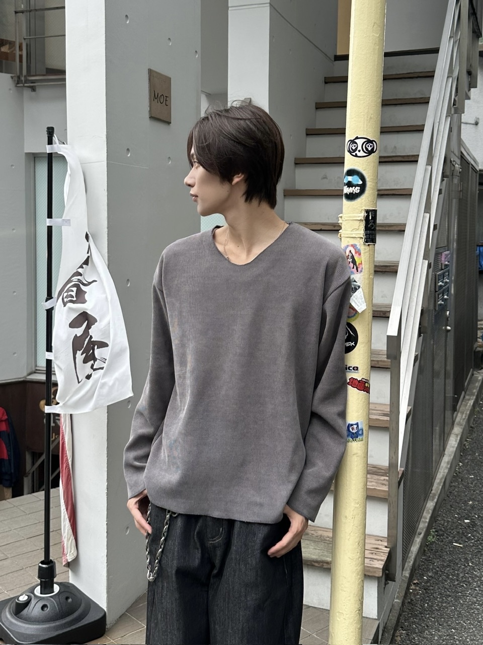大阪店WEB限定受注制【Chikashitsu +】simple deck v neck knit