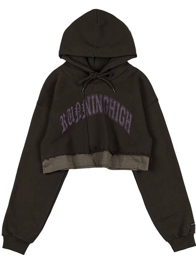 【running high】ARCH LOGO LAYERED CROP HOODIE