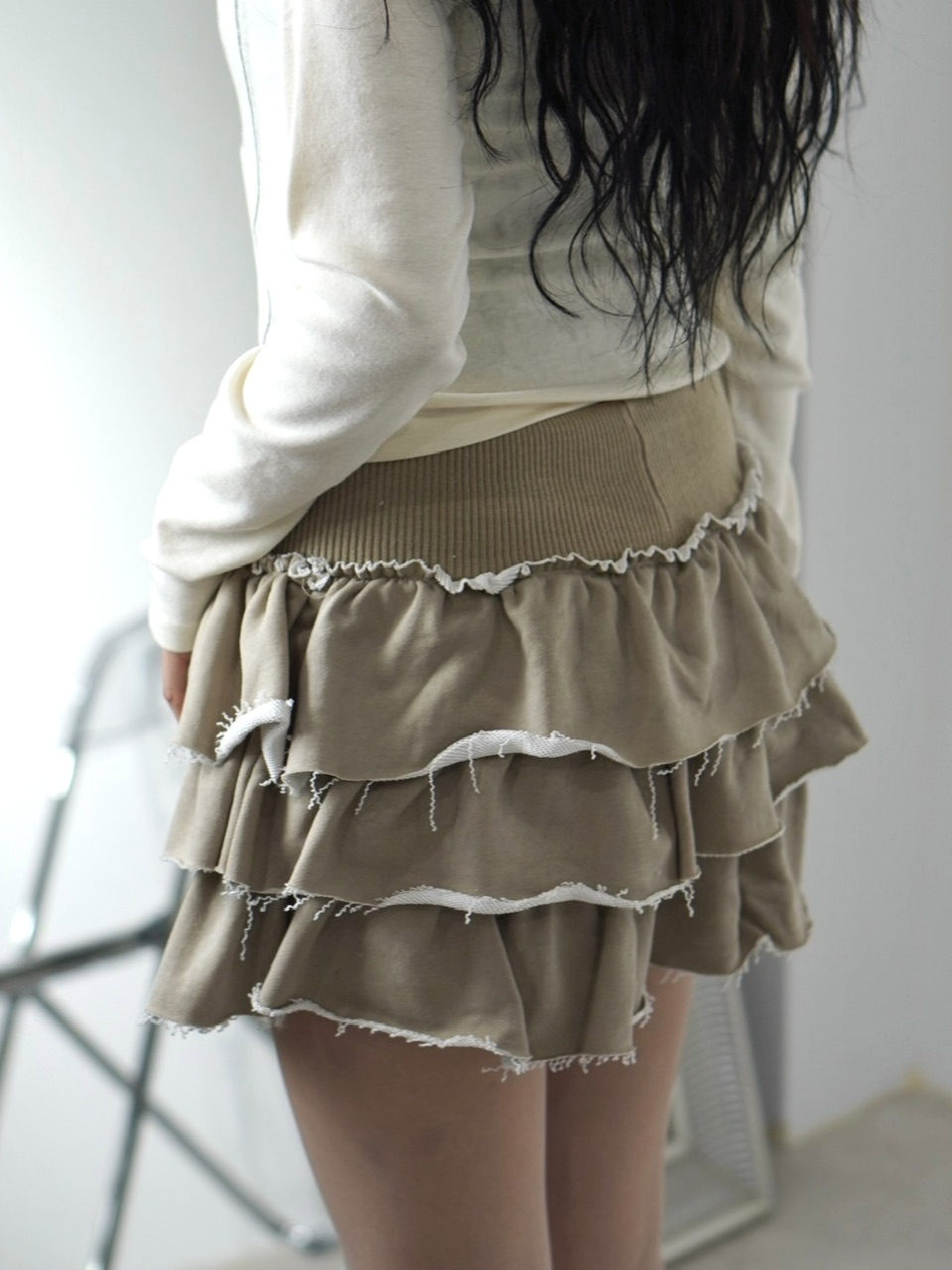 受注制【Never mind the XU】damage frill mini skirt (2color