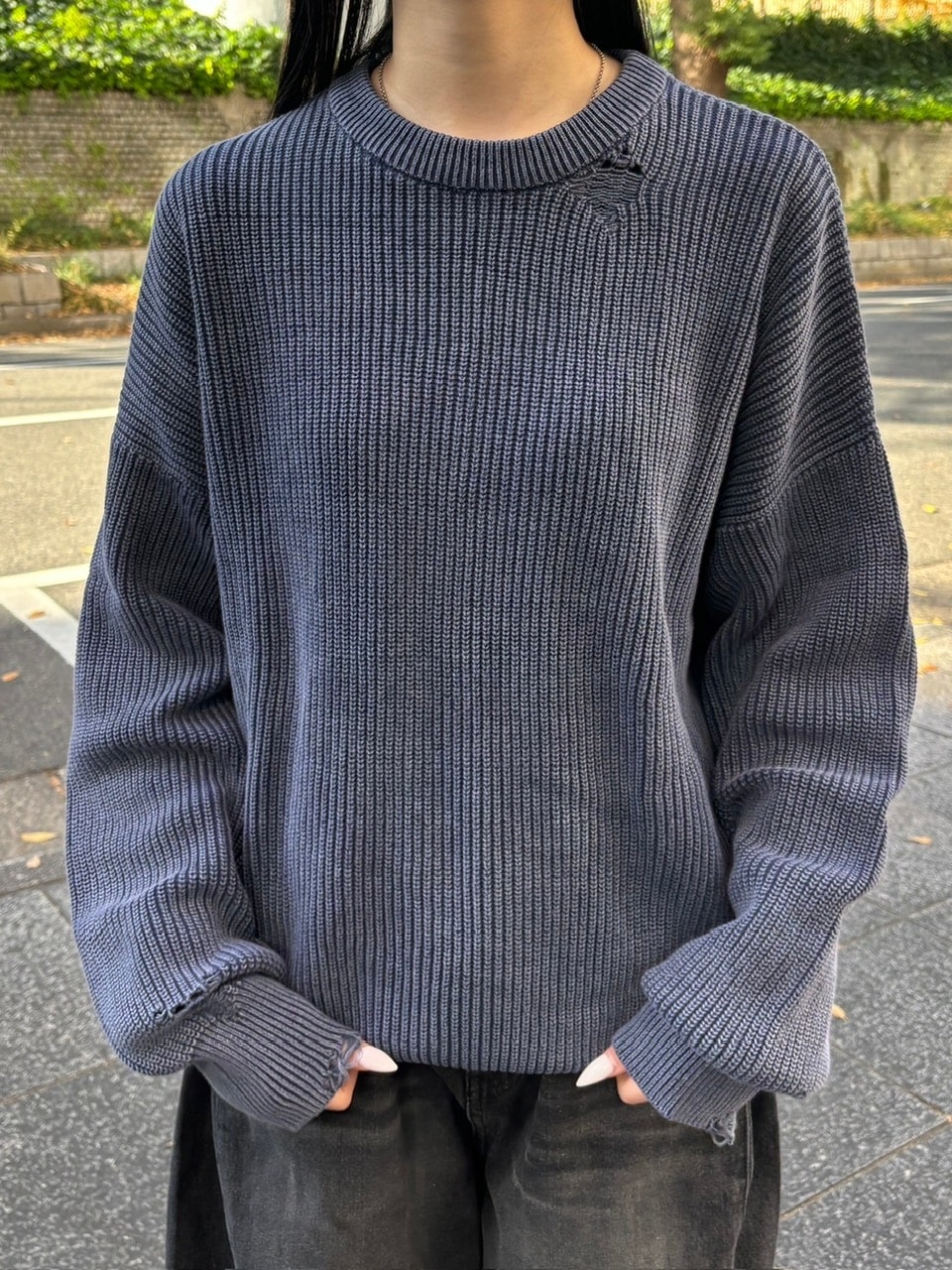 Chikashitsu +】vintage wash damage knit (3color