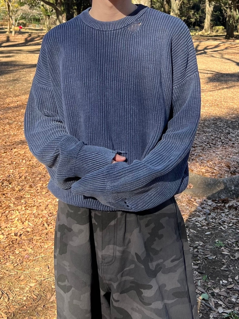 Chikashitsu +】vintage wash damage knit (3color