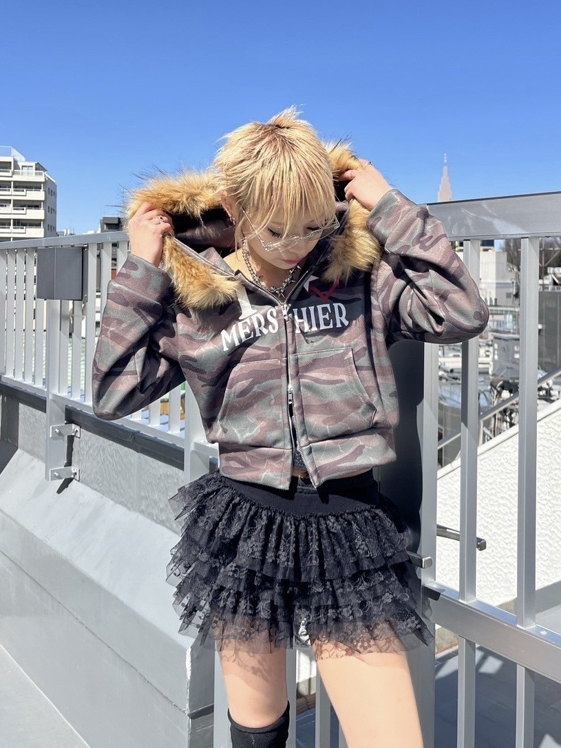 受注制【Never mind the XU】camouflage fur hood zipup /【ネバー