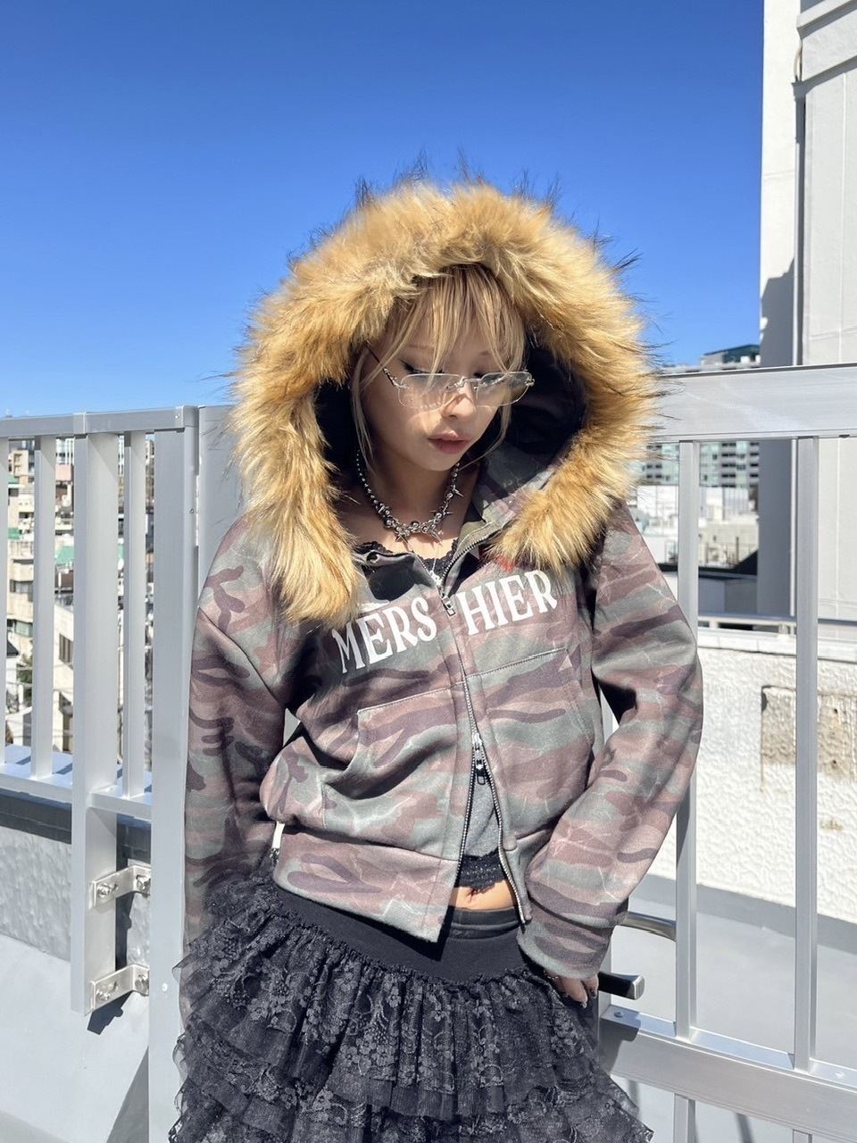 受注制【Never mind the XU】camouflage fur hood zipup | OUR