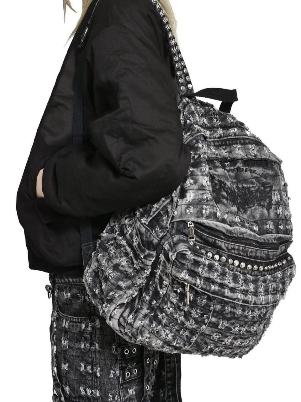 Reckless Scholars】CAMMO TRASHED STUDDED BACKPACK / 【レックレス