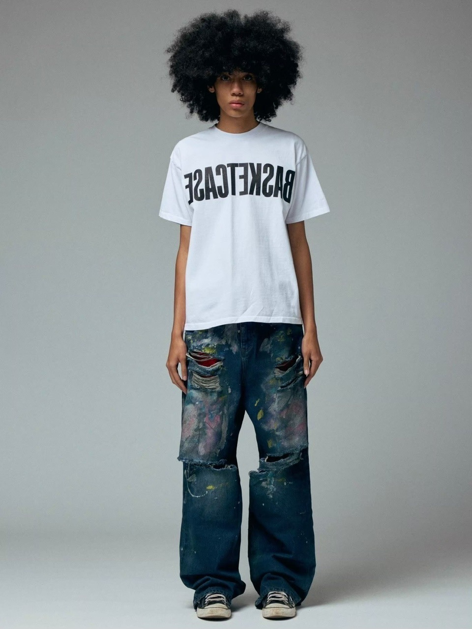 BASKETCASE】LAX BAGGY DENIM, paint splatter | OUR BRAND