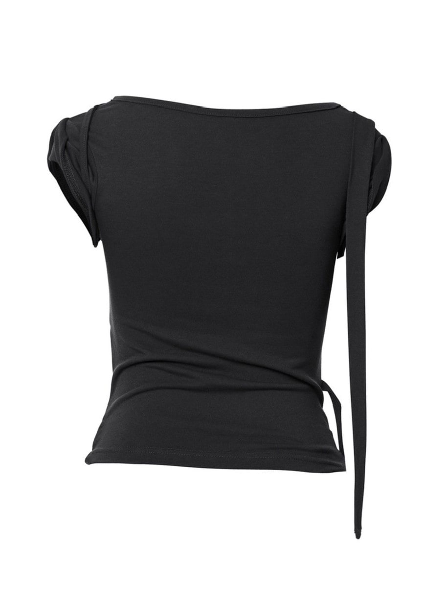 FLAREUP ■ Asymmetrical Draped Roll-Up T-Shirt FLAREUP】Asymmetrical Draped Strap Roll-Up T-Shirt | OUR
