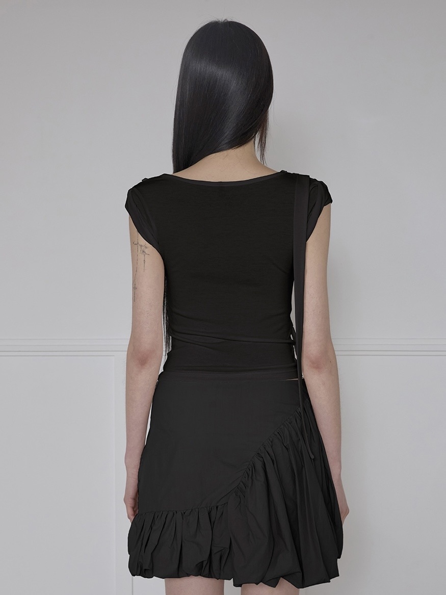 FLAREUP ■ Asymmetrical Draped Roll-Up T-Shirt FLAREUP】Asymmetrical Draped Strap Roll-Up T-Shirt | OUR