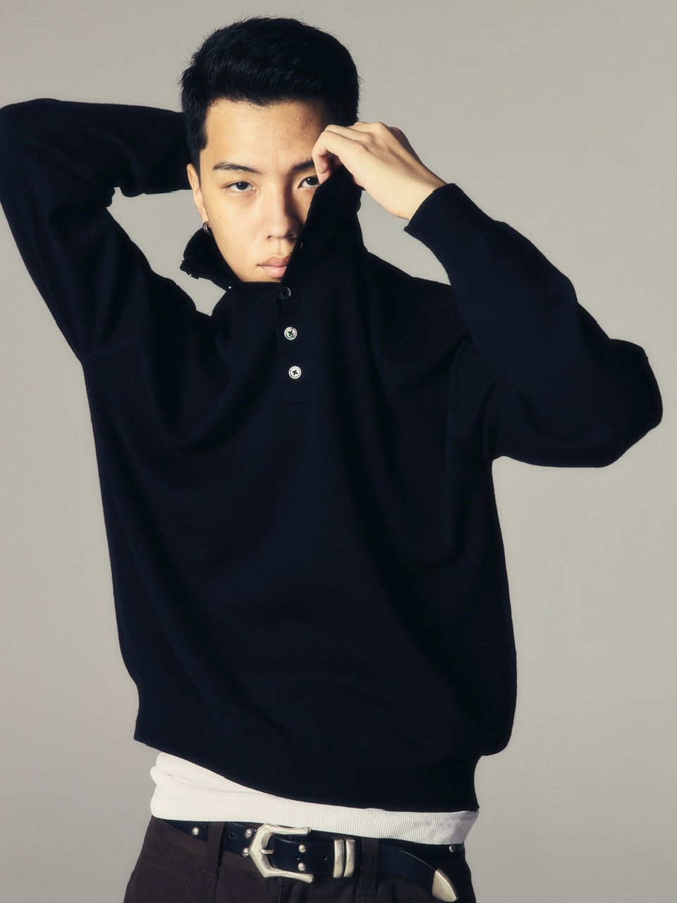 CS】wool touch knit polo (black) | OUR BRAND,Chikashitsu +,CS