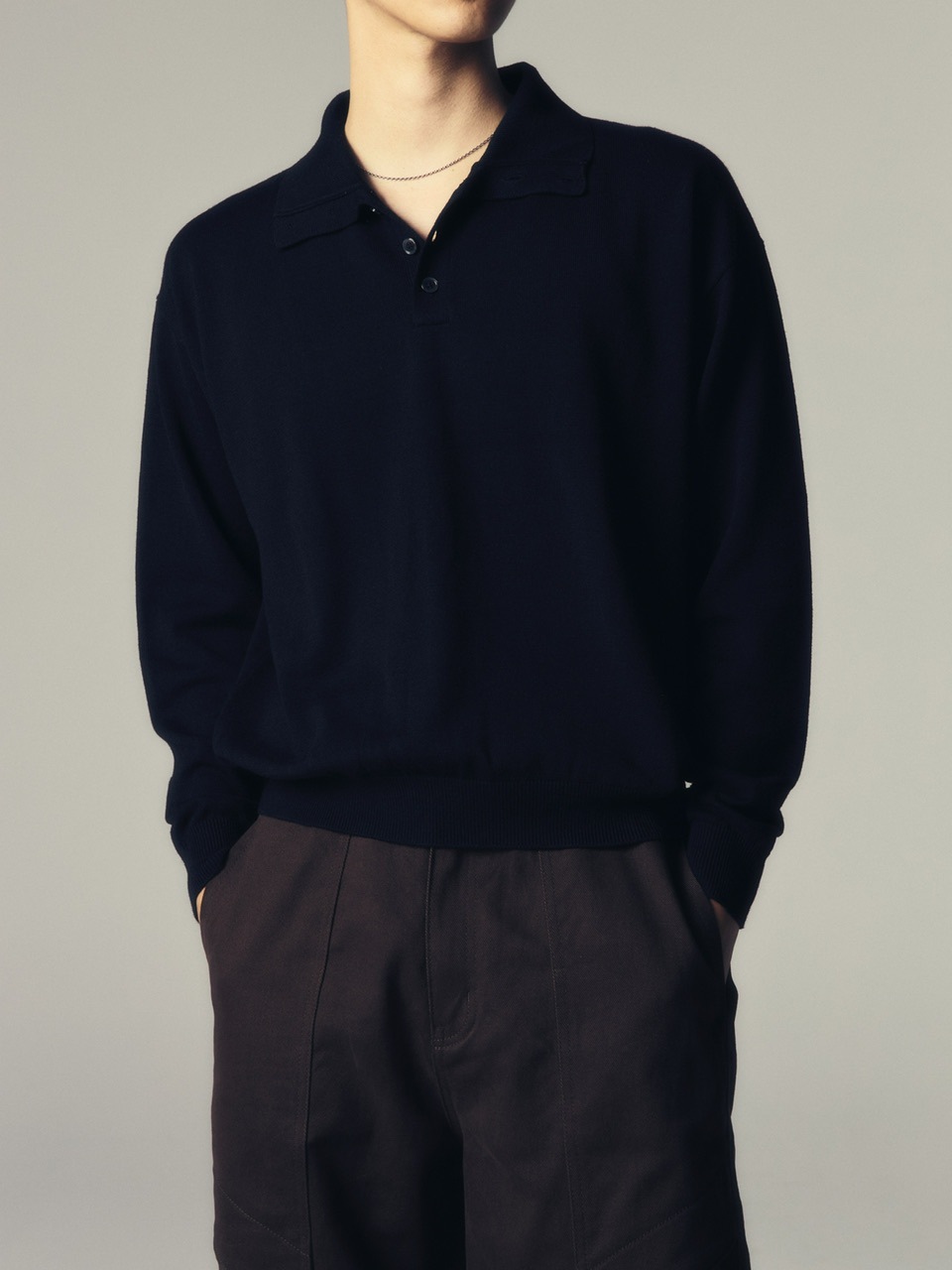 CS】wool touch knit polo (black) / 【シーエス】ウールタッチ