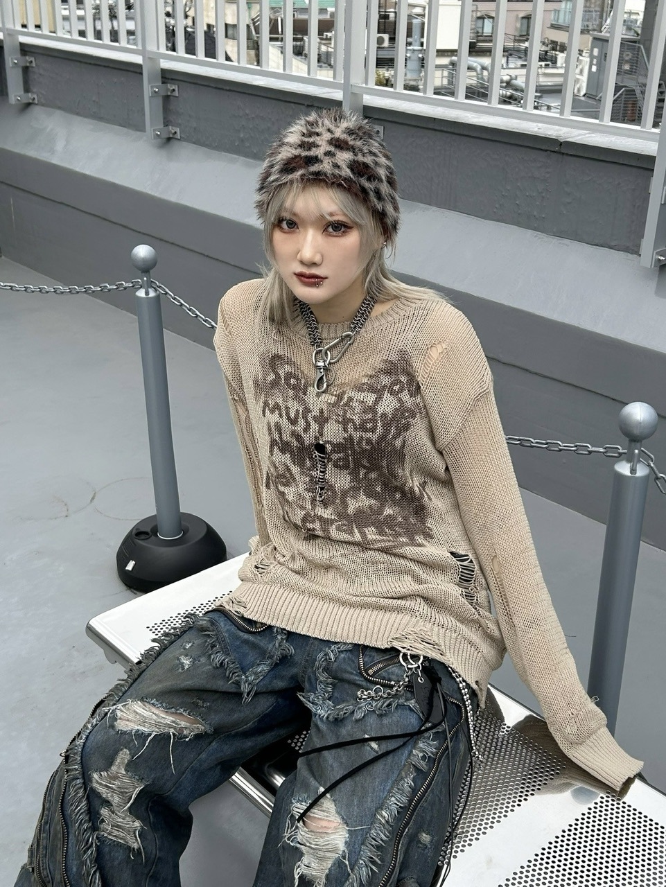 受注制【Never mind the XU】mohair leopard beanie (2color