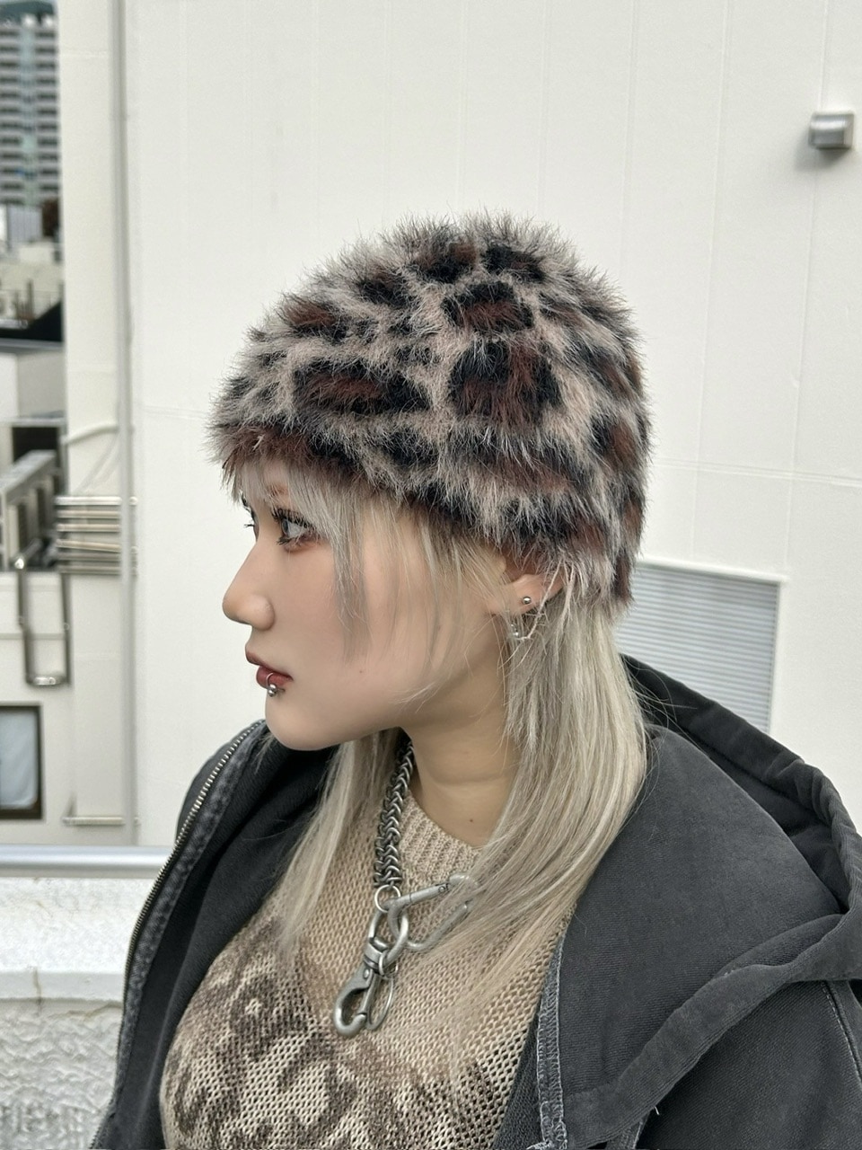 受注制【Never mind the XU】mohair leopard beanie (2color