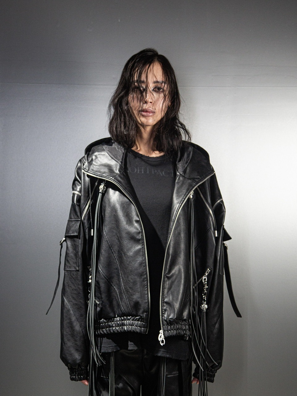 DIG YOUR OWN GRAVE ジップトップス DIG YOUR OWN GRAVE】LEATHER ZIP HOODY / 【ディグユアオウン