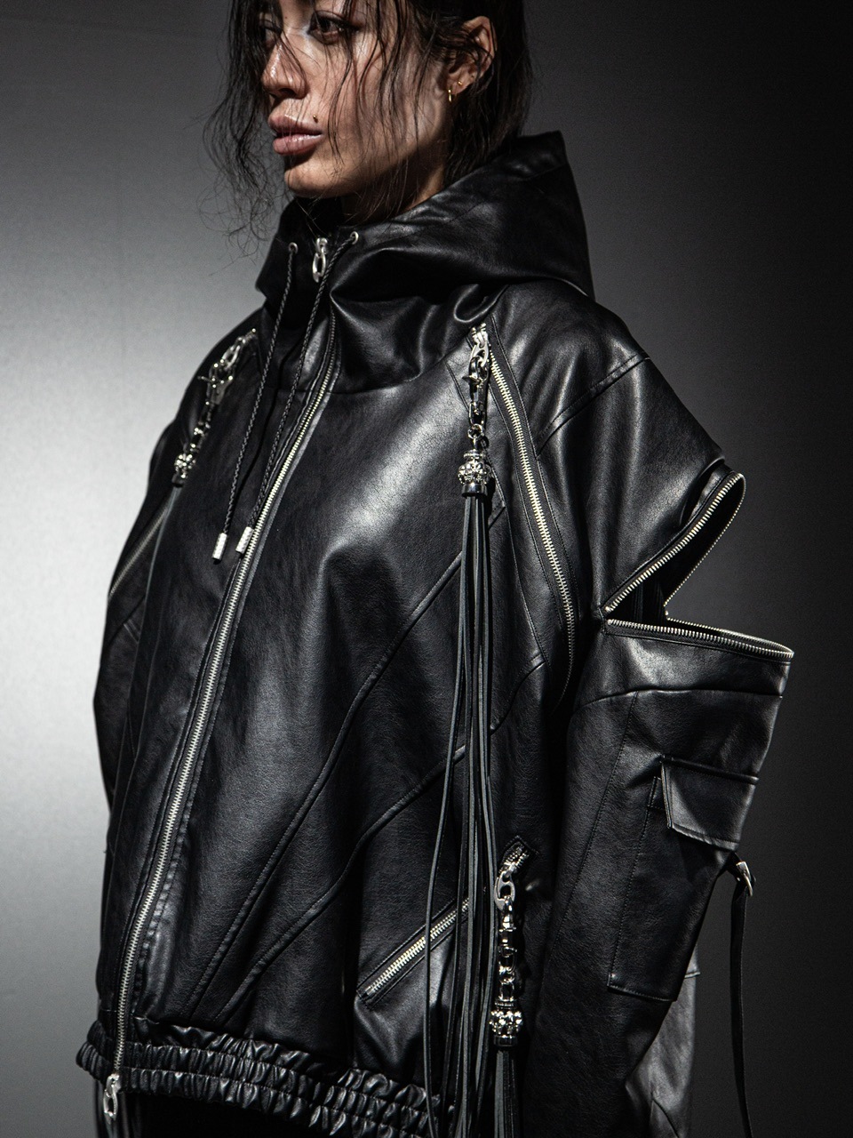 【DIG YOUR OWN GRAVE】LEATHER ZIP HOODY / 【ディグユアオウングレイブ】レザージップアップ長袖パーカー