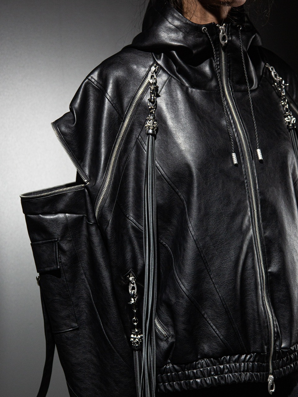【DIG YOUR OWN GRAVE】LEATHER ZIP HOODY / 【ディグユアオウングレイブ】レザージップアップ長袖パーカー