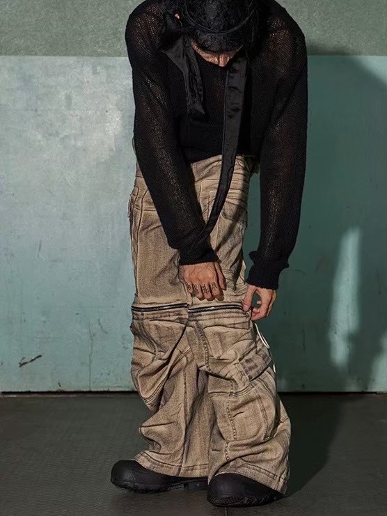 DND4DES】DISTRESSED DRAWSTRING ADJUSTABLE ZIPPER CARGO PANTS | OUR