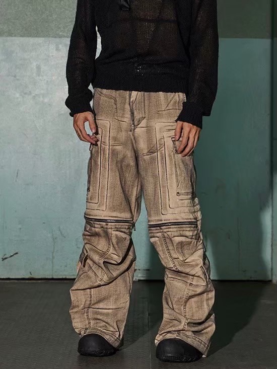 DND4DES】DISTRESSED DRAWSTRING ADJUSTABLE ZIPPER CARGO PANTS | OUR