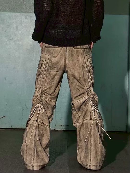 DND4DES】DISTRESSED DRAWSTRING ADJUSTABLE ZIPPER CARGO PANTS | OUR