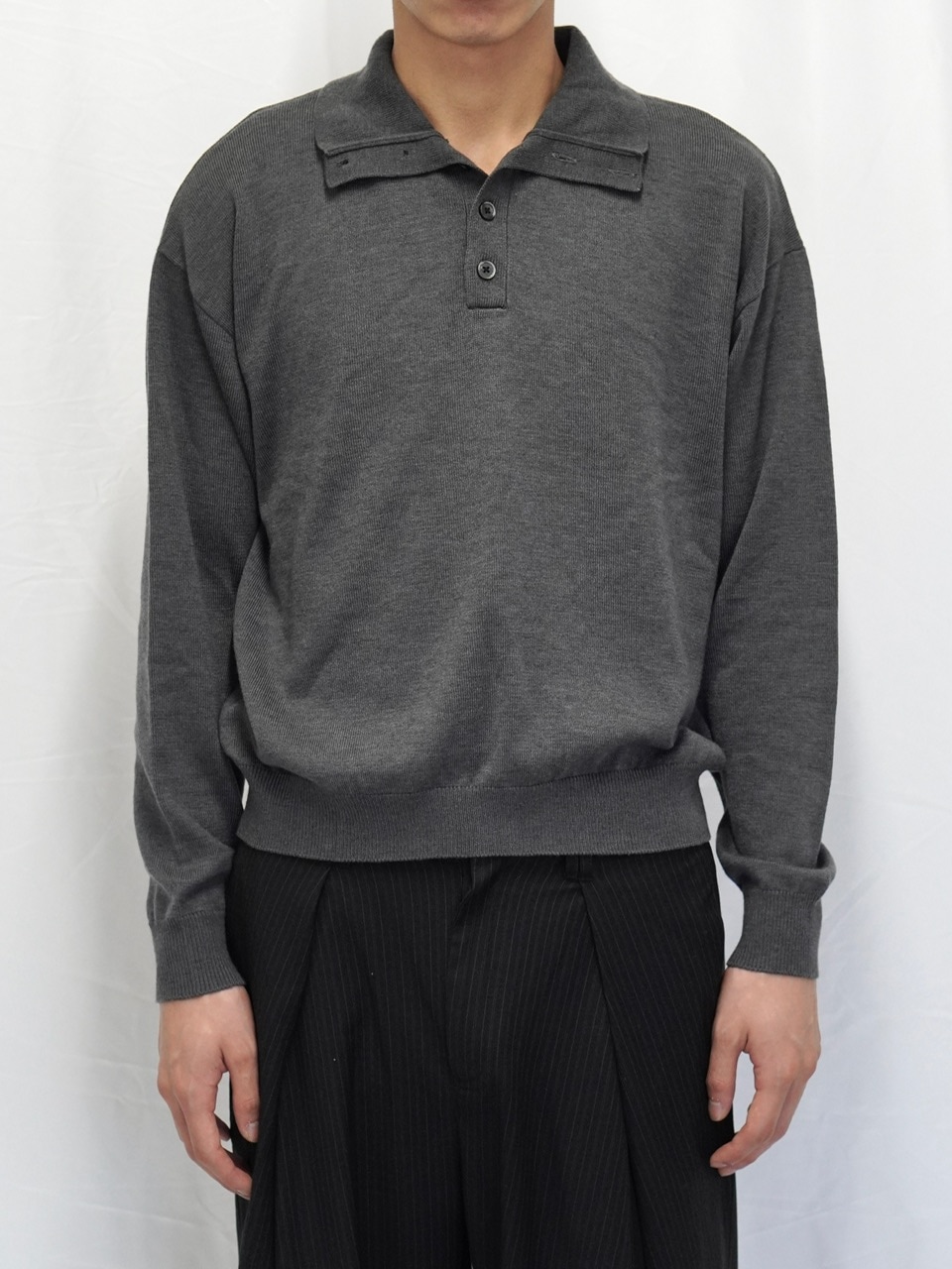 CS】wool touch knit polo (charcoal) | OUR BRAND,Chikashitsu +,CS